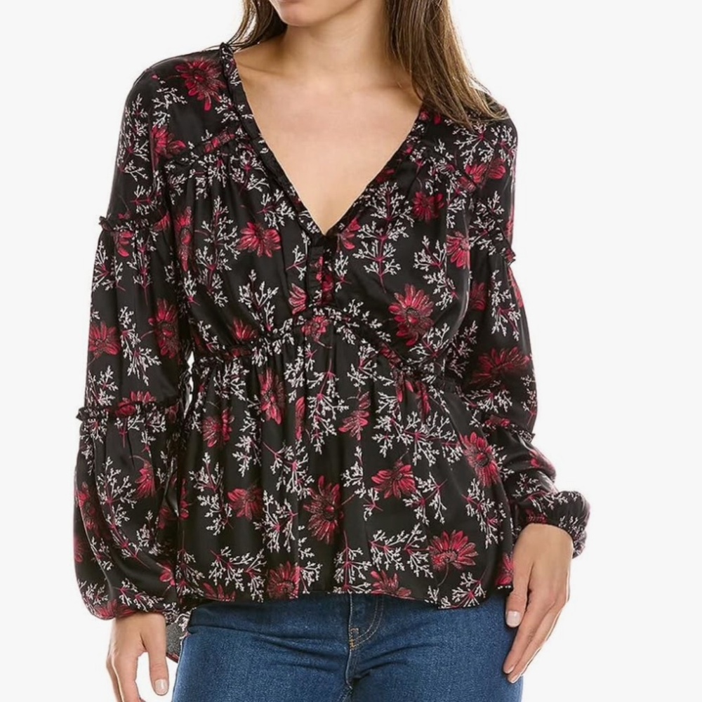 Cinq à Sept Black and Red Floral Blouse